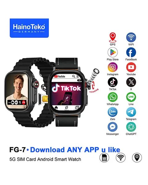  HainoTeko FG-7 5G Android Smart Watch With 5G SIM Ladies and Gents-Black
