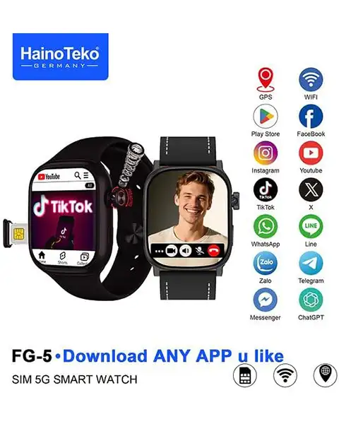  HainoTeko FG-5 5G Android Smart Watch With 5G SIM Ladies and Gents-Black