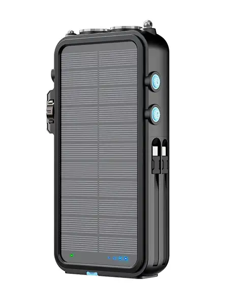  Powerology 16000mAh Solar Power Bank with FM Radio Speaker and Lights-Black