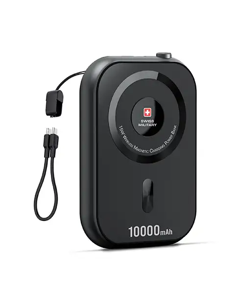  Swiss Military 3-in-1 Wireless Magnetic Power Bank 10000 mAh-Black