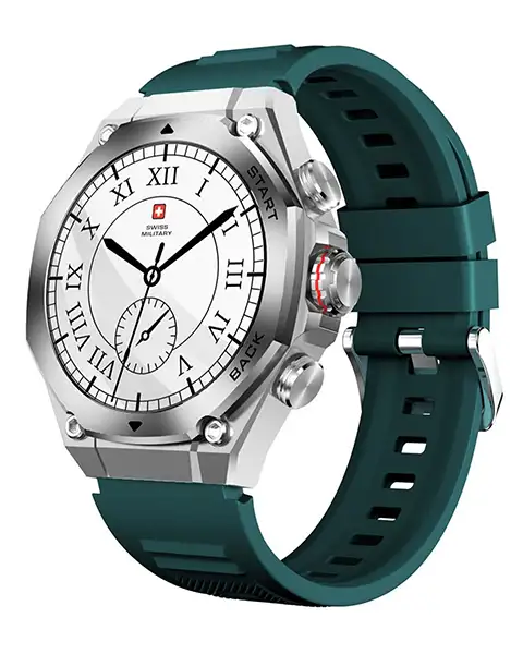 SwissMilitaryDOM6Smartwatch-SilverWithGreenSiliconeStrap