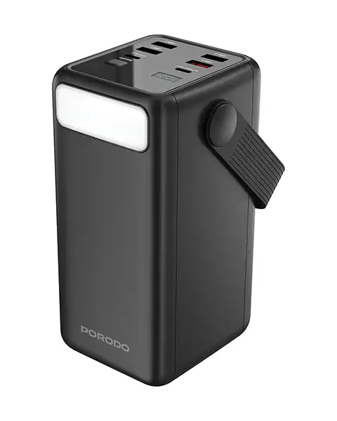 Porodo Lara 50000mAh Power Bank with Integrated Cables & Flashlight - Black