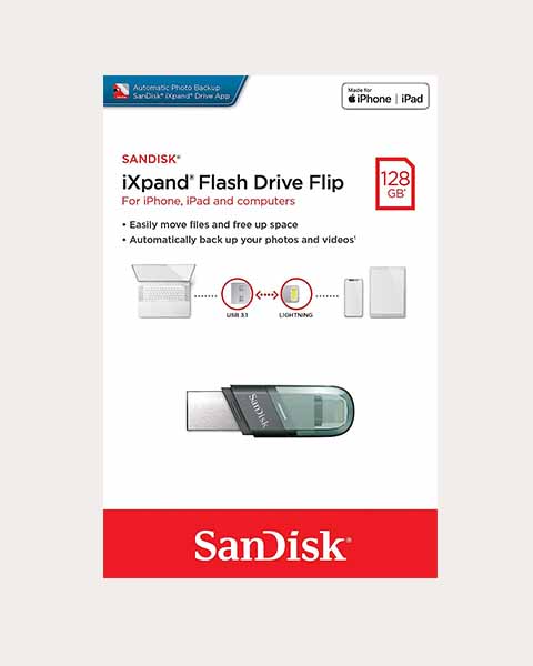  SanDisk iXpand USB 3.0 Flash Drive Flip 128GB for iOS and Windows