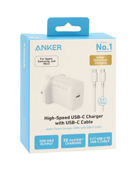  Anker Home Charger 20w With Usb C Cable White B2347K21