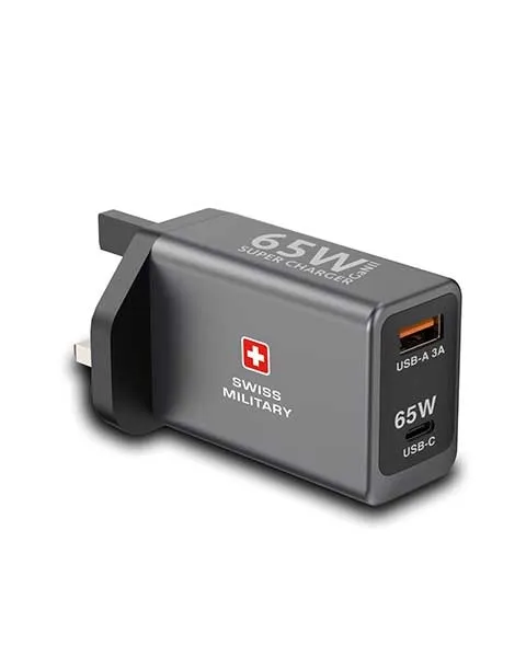  Swiss Military GaN Super Charger 65W with 1C and 1A Ports