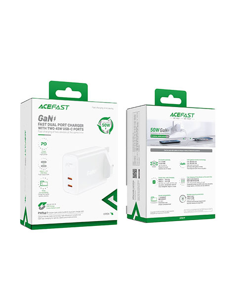 Acefast A32 Fast Charge Wall Charger GaN PD50W (2xUSB-C) UK