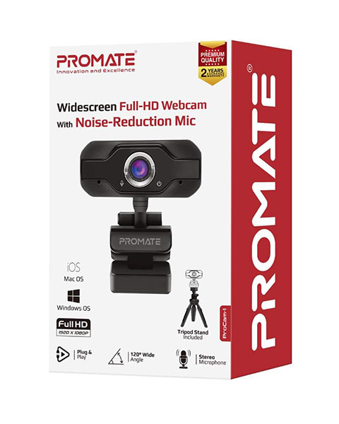 Promate Full HD 1080P Webcam With Noise-Reduction Mic