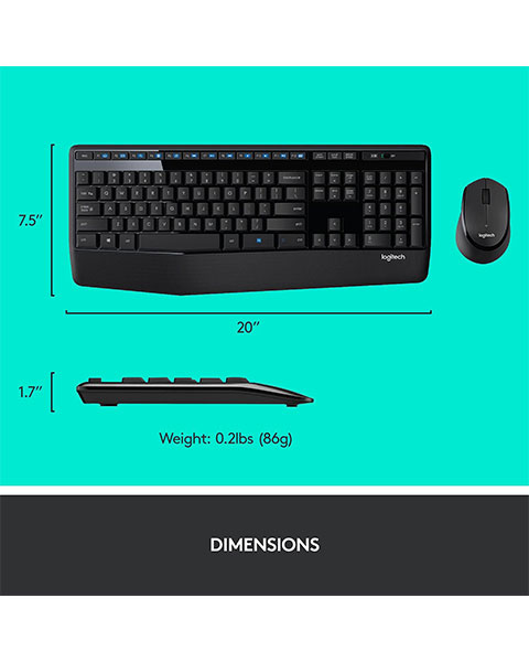 Logitech MK345 Wireless Combo Full-Sized Keyboard with Handed Mouse