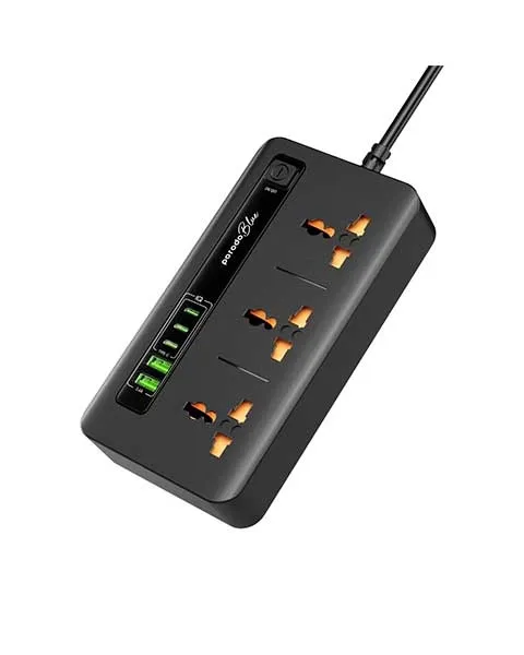 Porodo Blue 3 AC Power Socket With 2XUSB-A, 3XType-C 2M 3000W