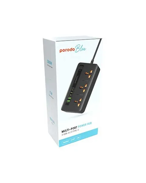 Porodo Blue 3 AC Power Socket With 2XUSB-A, 3XType-C 2M 3000W