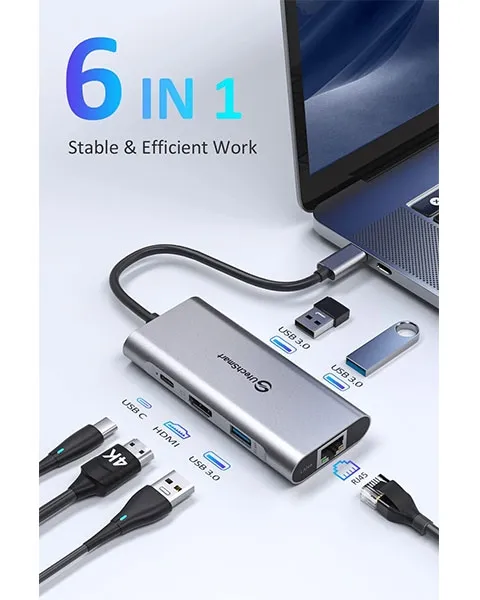 Aukey 6 in 1 USB-C Hub, 100 W, Black, CB-C75