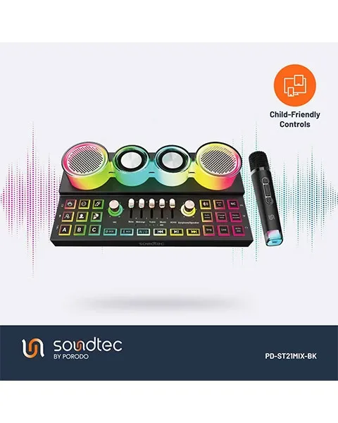 Porodo Soundtec Audiolink Multi-Platform Audio Mixer and Speaker - Black