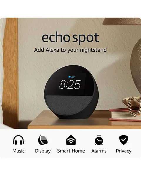 Amazon Echo Spot Smart Alarm Clock with Alexa-Black