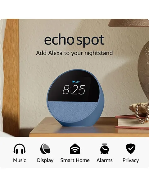 Amazon Echo Spot Smart Alarm Clock with Alexa-Ocean Blue