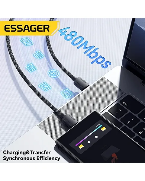ESSAGER Data USB Type C Fast Charging Braided 100W