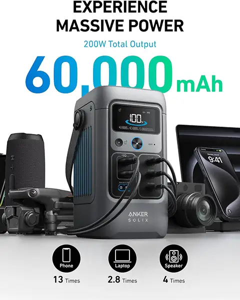 Anker SOLIX C200 DC Power Bank Station 192Wh Portable Power Station 200W Solar Generator