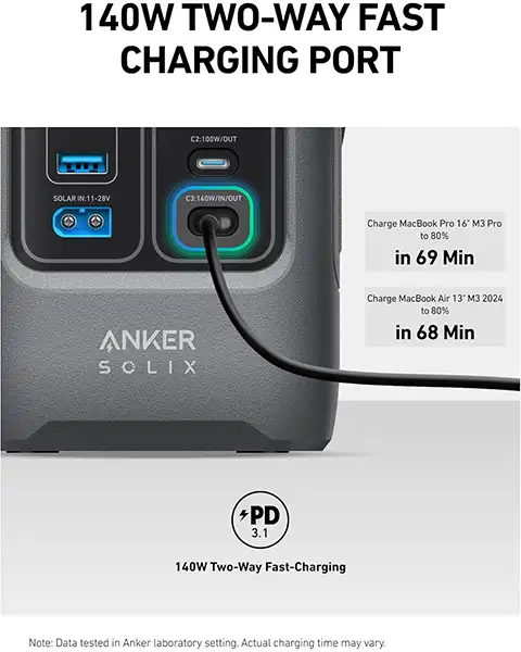  Anker SOLIX C200 DC Power Bank Station 192Wh Portable Power Station 200W Solar Generator
