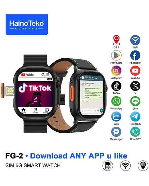  HainoTeko FG-2 5G Android Smart Watch With 5G SIM Ladies and Gents-Black
