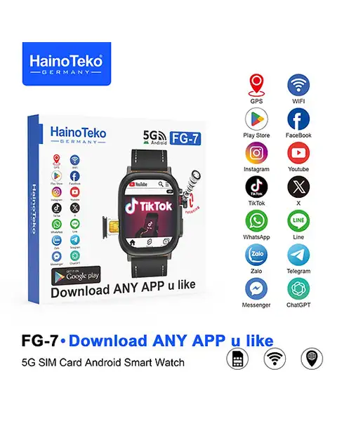  HainoTeko FG-7 5G Android Smart Watch With 5G SIM Ladies and Gents-Black