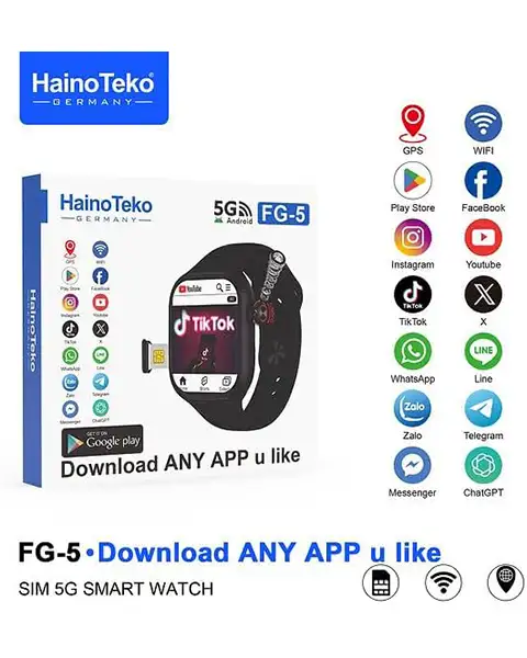  HainoTeko FG-5 5G Android Smart Watch With 5G SIM Ladies and Gents-Black
