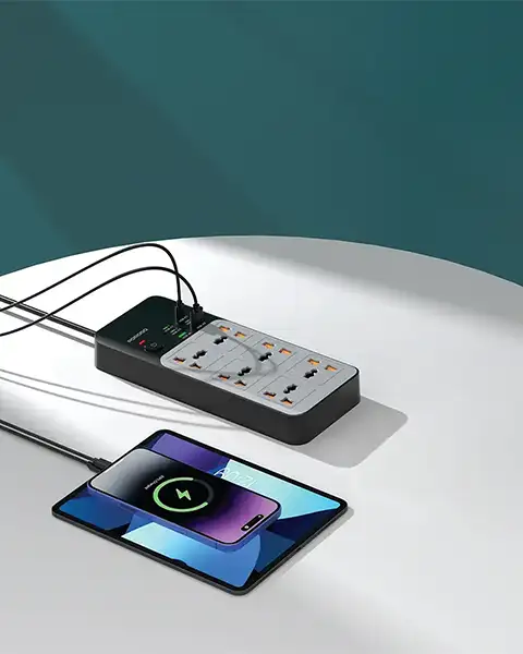 Porodo3000W|6ACUniversalPowerStripwith6USBPorts4C-2A-Gray