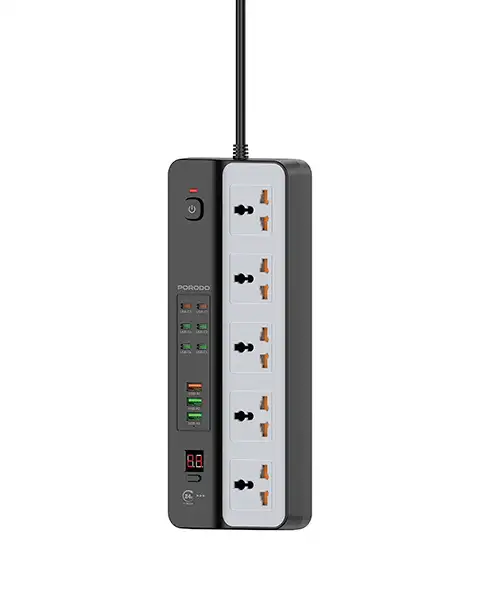 Porodo 3000W 5AC Universal Power Strip with 9 USB Ports 6C-3A-Black