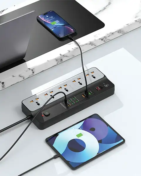 Porodo 3000W 5AC Universal Power Strip with 9 USB Ports 6C-3A-Black