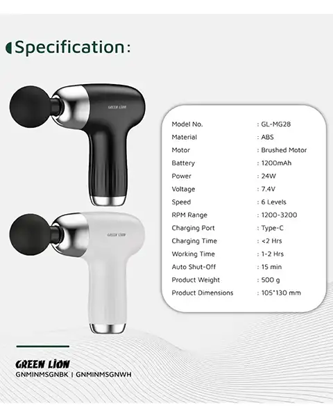  Green Lion Mini Massage Gun 6 Speed Levels-Black