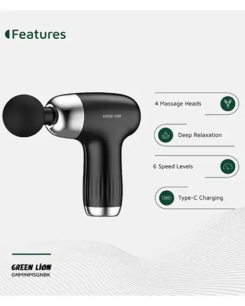 Green Lion Mini Massage Gun 6 Speed Levels-Black
