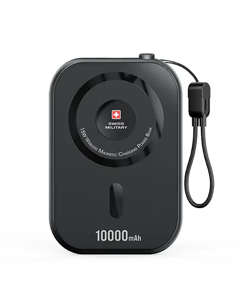 Swiss Military 3-in-1 Wireless Magnetic Power Bank 10000 mAh-Black