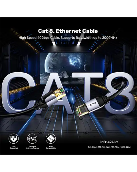 UNITEK Cat 8 Ethernet Cable Ultra High-Speed 40Gbps 10 Meter