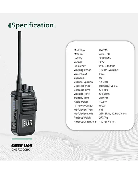 Green Lion GPX700 Walkie Talkie - Black