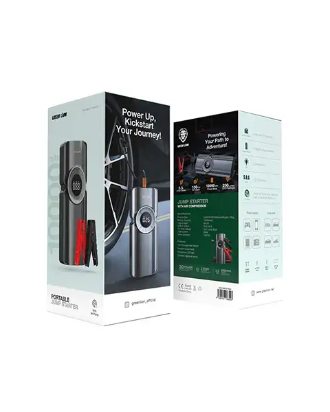 Green Lion 12V Jump Starter 10000 mAh with Air Compressor - Black