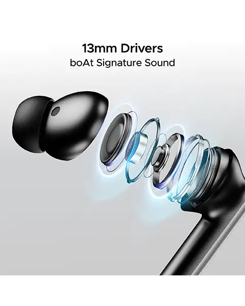 BoAt Airdopes 111v2 Premium Leather Finish 4Mics ENx, 50HRS Battery-Black