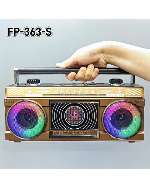 FP-363-S Radio Boombox Bluetooth Speaker – LED Lights FM/USB/TF/AUX Support