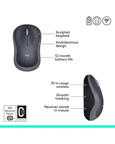 Logitech M185 Wireless Mouse 2.4GHz with USB Mini Receiver