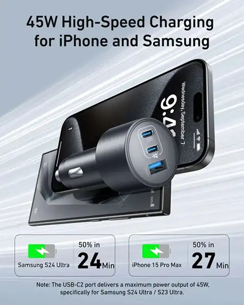 Anker Nano Car Charger 167.5W 3 Ports USB-C to USB-C cable B2737HA1