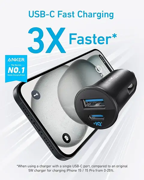 Anker Ultra Compact Dual Port 30W Car Charger with PPS Technology A2741H11