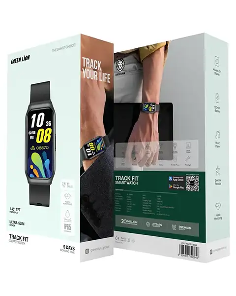 Green Lion Track Fit Smart Watch | Heart Rate | BT Calls- Black