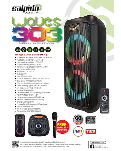 Salpido Waves 303 60W Portable Bluetooth RGB Subwoofer Speaker | 6 Hours Play Time