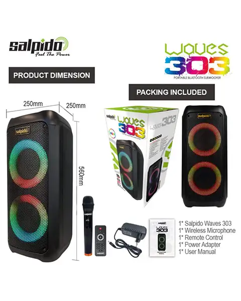 Salpido Waves 303 60W Portable Bluetooth RGB Subwoofer Speaker | 6 Hours Play Time