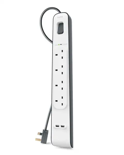Belkin Power Strip Surge Plus Protector 4 Way Out 2 USB Out 2m