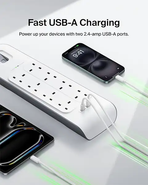 Belkin Power Strip Surge Plus Protector 8 Way Out 2 USB Out - 2m