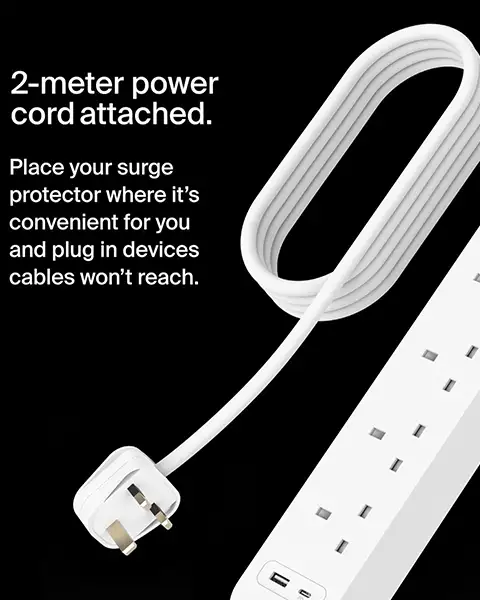 Belkin Power Strip Surge Protector 4 Way Out USB A / USB C Out - 2m