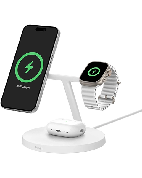 Belkin BoostCharge Pro 3-in-1 Wireless Charging Stand with Qi2 15W-White