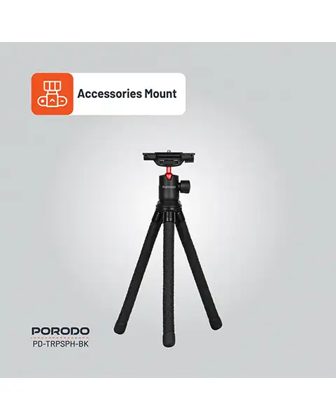 Porodo Flexible Tripod Stand - Black