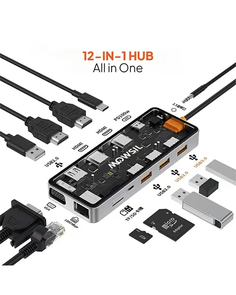 Mowsil 12-in-1 USB-C Hub Adapter 100W Fast Charging MOCHB12